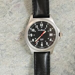 L.L. Bean Black Dial Men's Field Watch with Red Second Hand